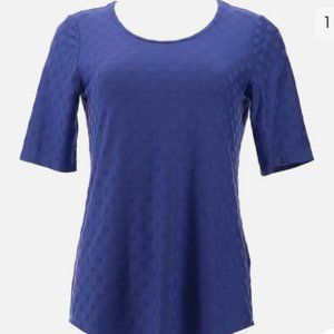 NWOT Susan Graver Dot Jaquard Knit Elbow Sleeve Top